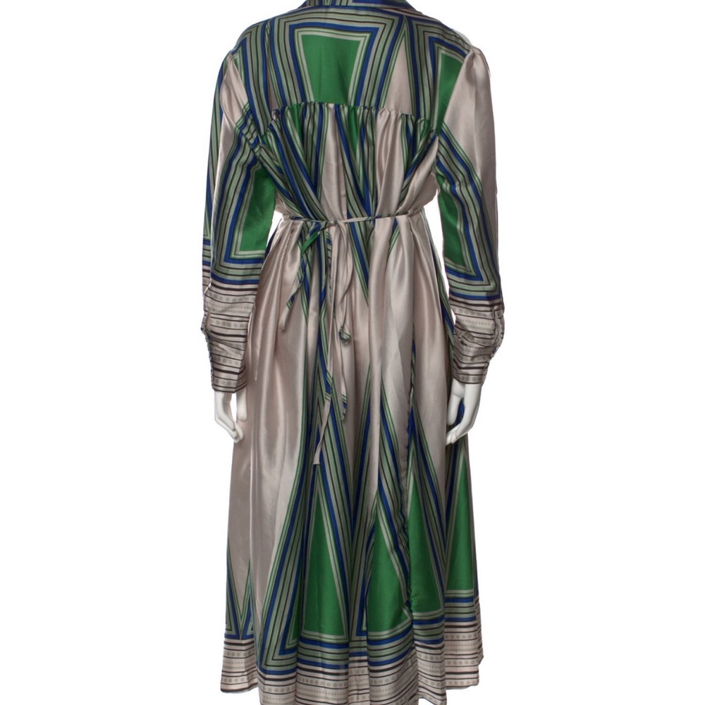 NWOT Beulah luxury brand Striped Green & Blue midi Dress w/ buttons & tie waist - Picture 2 of 13